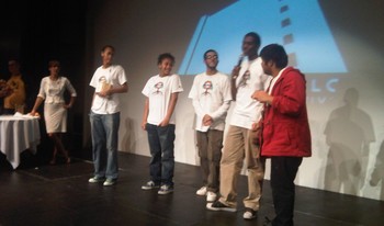 Accepting the prize at the Portobello Film Festival 
